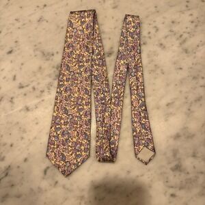 Hardy Amies London Mens Silk Tie Yellow Pink Purple Floral Savile Row Designer